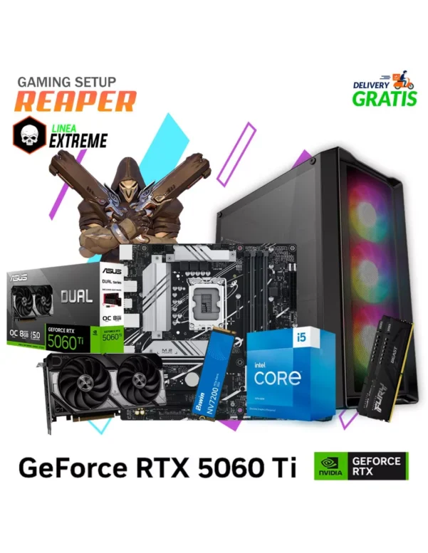 PC GAMER REAPER INTEL I5-14400F 16GB DDR5 1TB SSD GEFORCE RTX 5060 TI 8GB